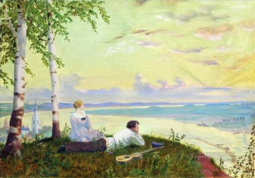 Artworks in 150 Subjects Painting - on the volga 1922 Boris Mikhailovich Kustodiev river landscape